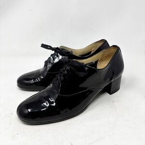 LA SCARPA PARIS Black Patent Leather Lace Up Block Heel Oxford Shoes EU39/US 7.5